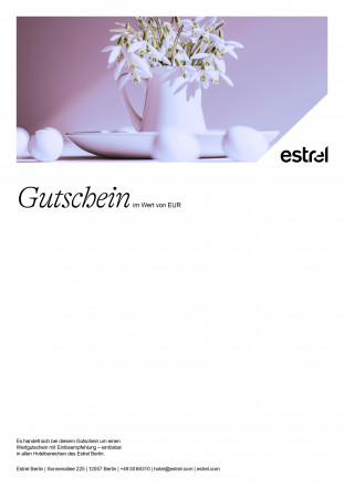 Gutschein Ostertisch mit Eiern und Schneeglöckchen